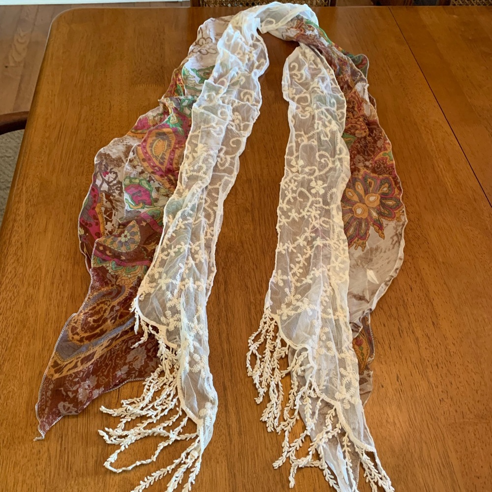 Paisley Scarf with Embroidered Netting